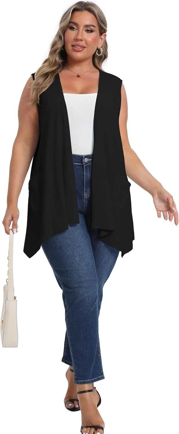 OLRIK Lightweight Plus Size Cardigan with Pocket Sleeveless Cardigans for Women Summer