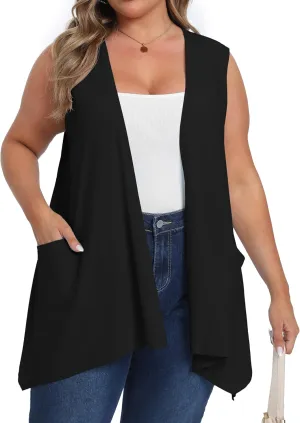 OLRIK Lightweight Plus Size Cardigan with Pocket Sleeveless Cardigans for Women Summer