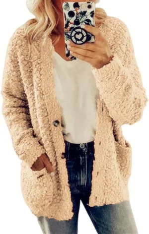 Open Front Cardigan for Women with Pockets Fuzzy Popcorn Oversized Lounge Long Sleeve Casual Sweater Fashion Outwear