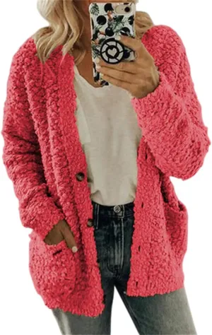 Open Front Cardigan for Women with Pockets Fuzzy Popcorn Oversized Lounge Long Sleeve Casual Sweater Fashion Outwear