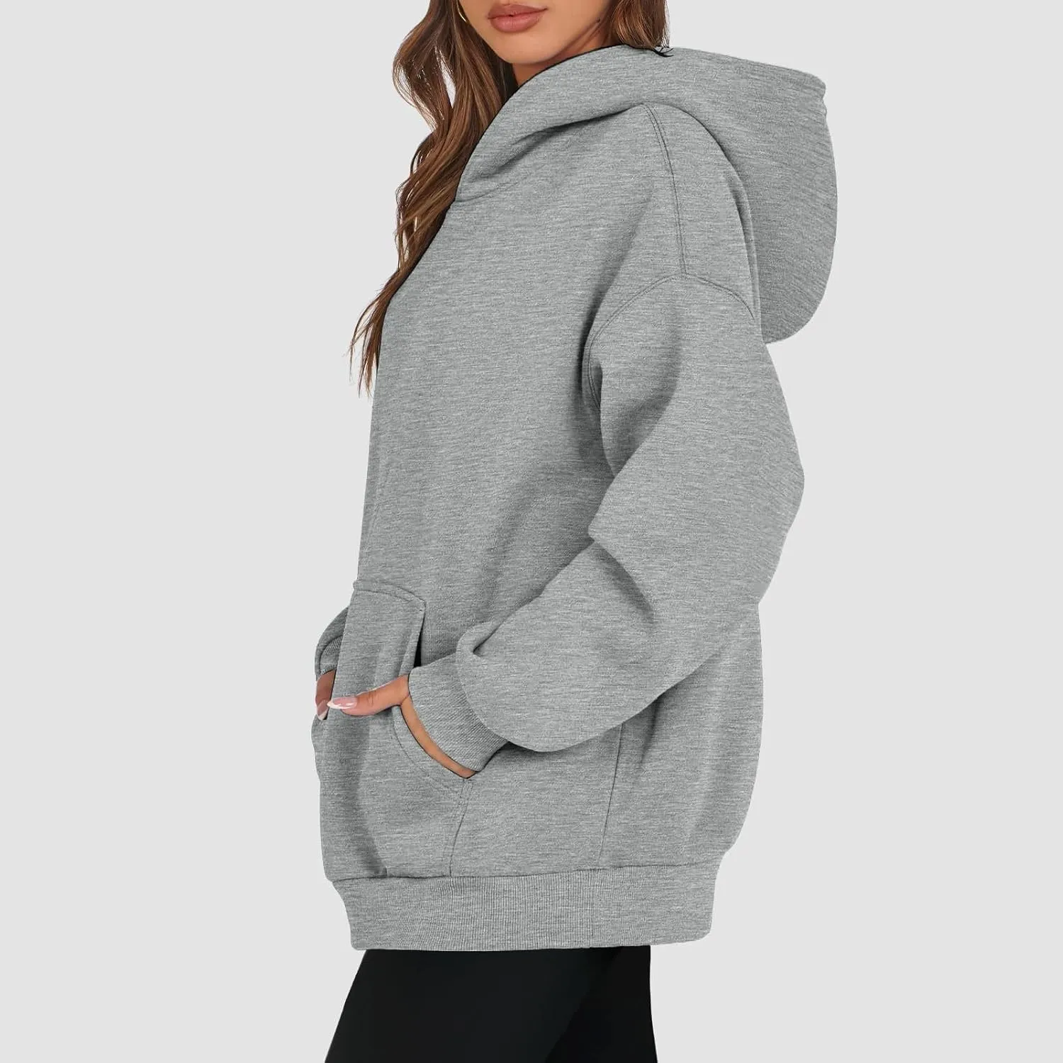 Oversized Hoodies for Women Fleece Drop Shoulder Ribbed Sweatshirt Casual Pullover Loose Fit Long Sleeve Tops w/Pockets