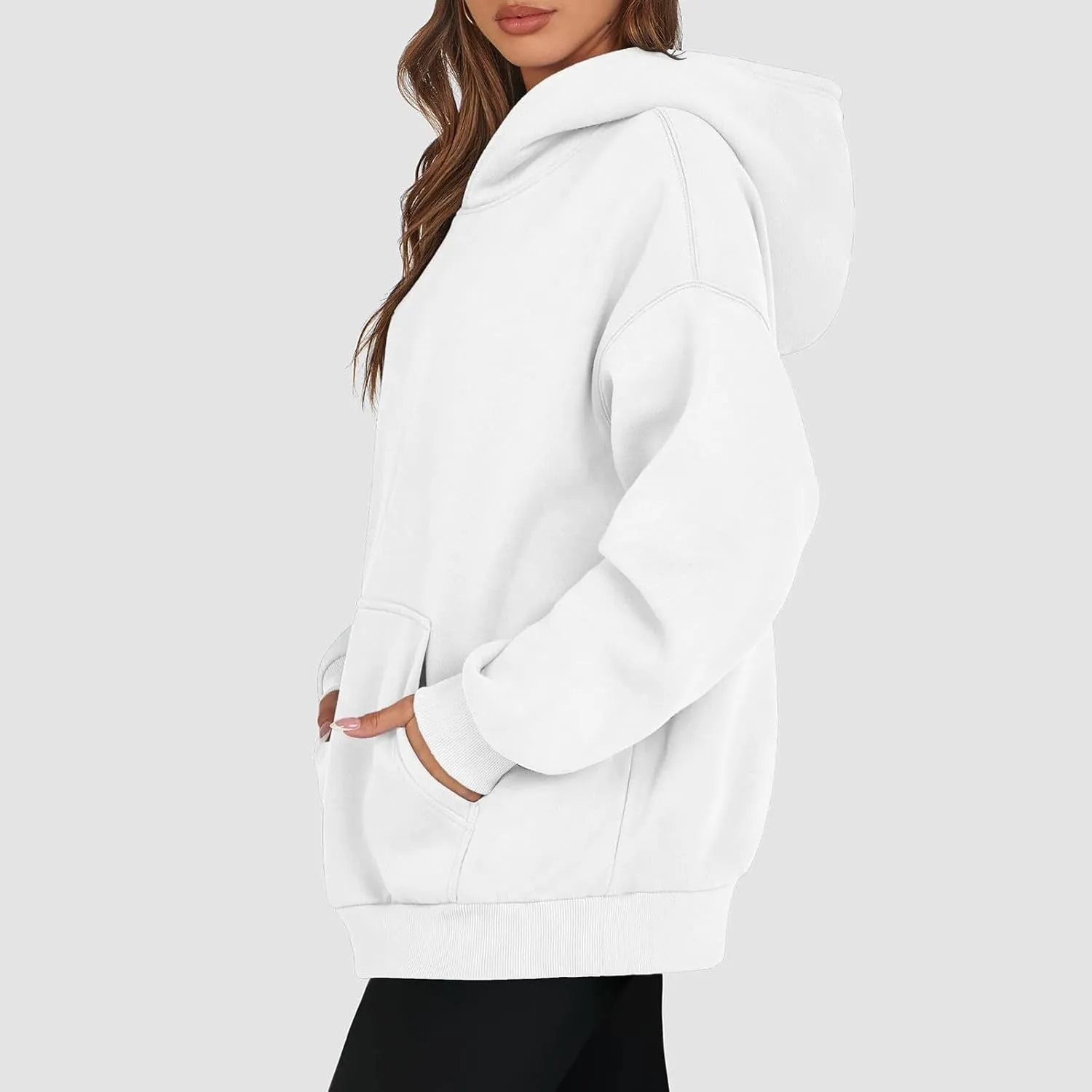Oversized Hoodies for Women Fleece Drop Shoulder Ribbed Sweatshirt Casual Pullover Loose Fit Long Sleeve Tops w/Pockets