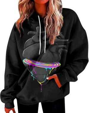 Oversized Hoodies For Women,2024 Fall Trendy Print Graphic Hoodies Casual Pullover Tops Long Sleeve Y2K Sweatshirt
