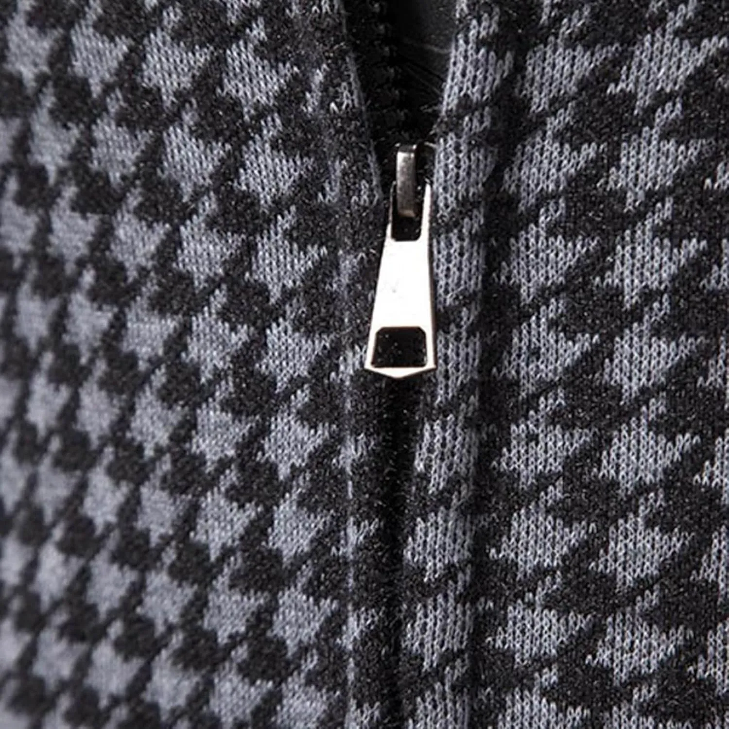 Oversized Knit Sweater for Men Zipper Houndstooth Print Pullover Slim Fit Autumn Fashion Pullover Sweater