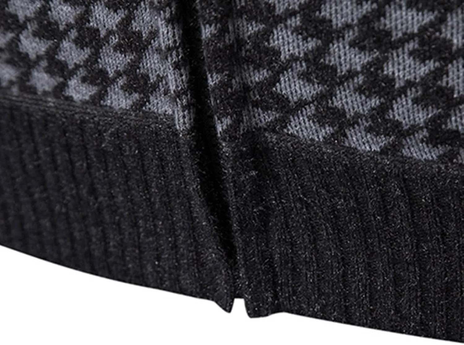 Oversized Knit Sweater for Men Zipper Houndstooth Print Pullover Slim Fit Autumn Fashion Pullover Sweater
