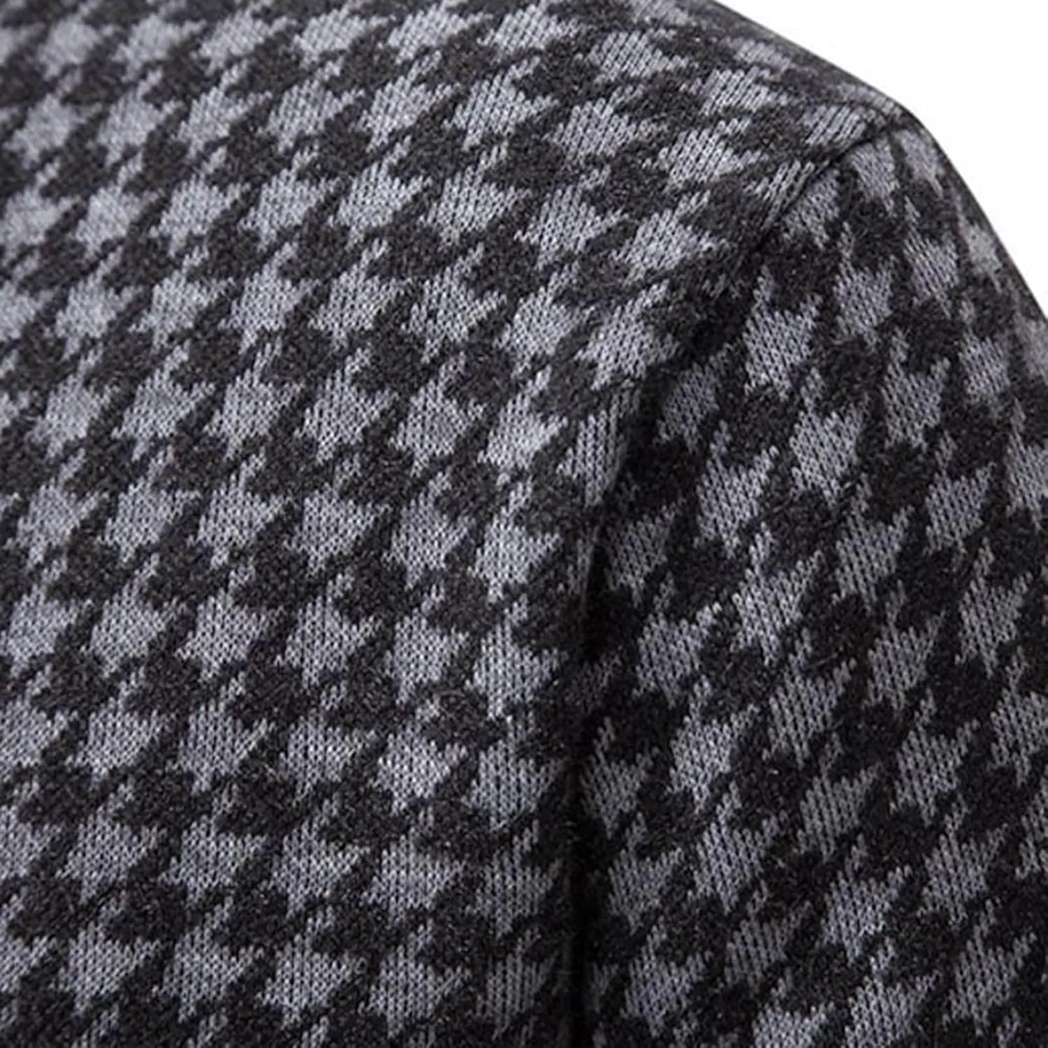 Oversized Knit Sweater for Men Zipper Houndstooth Print Pullover Slim Fit Autumn Fashion Pullover Sweater