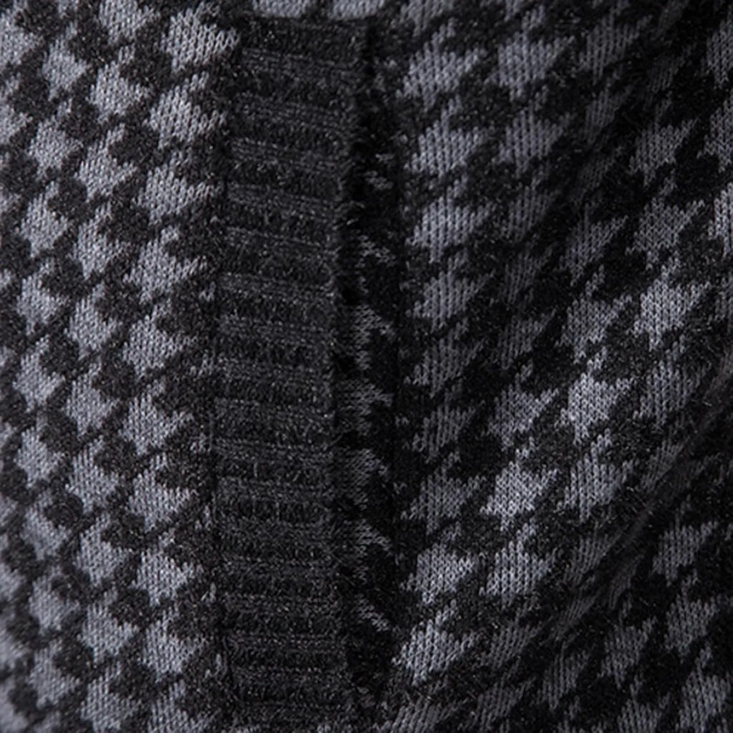 Oversized Knit Sweater for Men Zipper Houndstooth Print Pullover Slim Fit Autumn Fashion Pullover Sweater