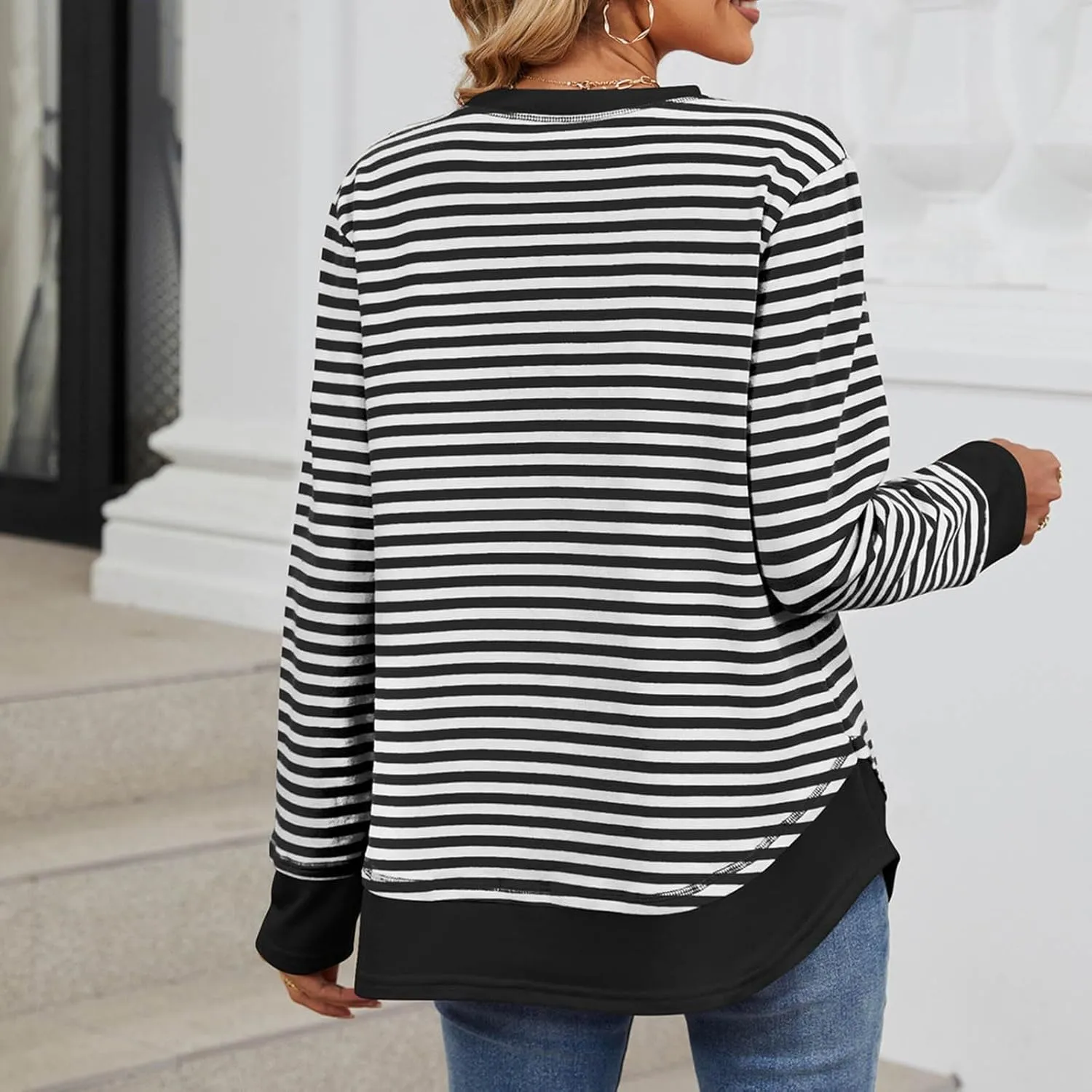 Oversized Sweatshirt For Women Striped Color Block Pullover Long Sleeve Crew Neck Blouses Tops Teen Girls Y2K Clothes