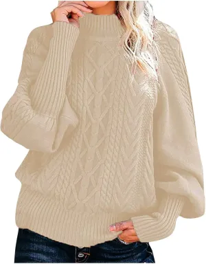 Oversized Winter Sweater for Women Turtleneck Chunky Sweater Cozy Cable Knit Vintage Sweater Pullover Jumper Soft Top