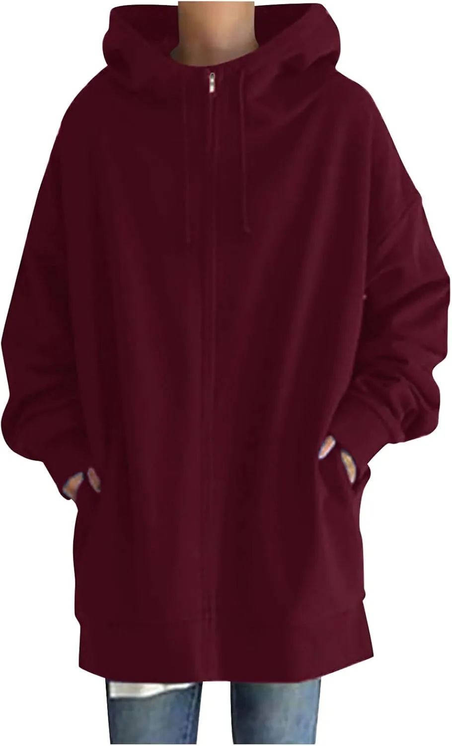 Oversized Zip Up Hoodies for Women Plus Size Long Fleece Jacket Casual Long Sleeve Cute Fall Coat with Pockets