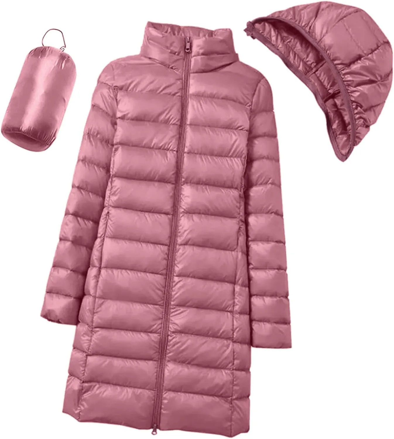 Packable Quilted Jackets for Women Lightweight Long Down Jacket Hoodies Winter Warm Quilted Puffer Coat with Pockets