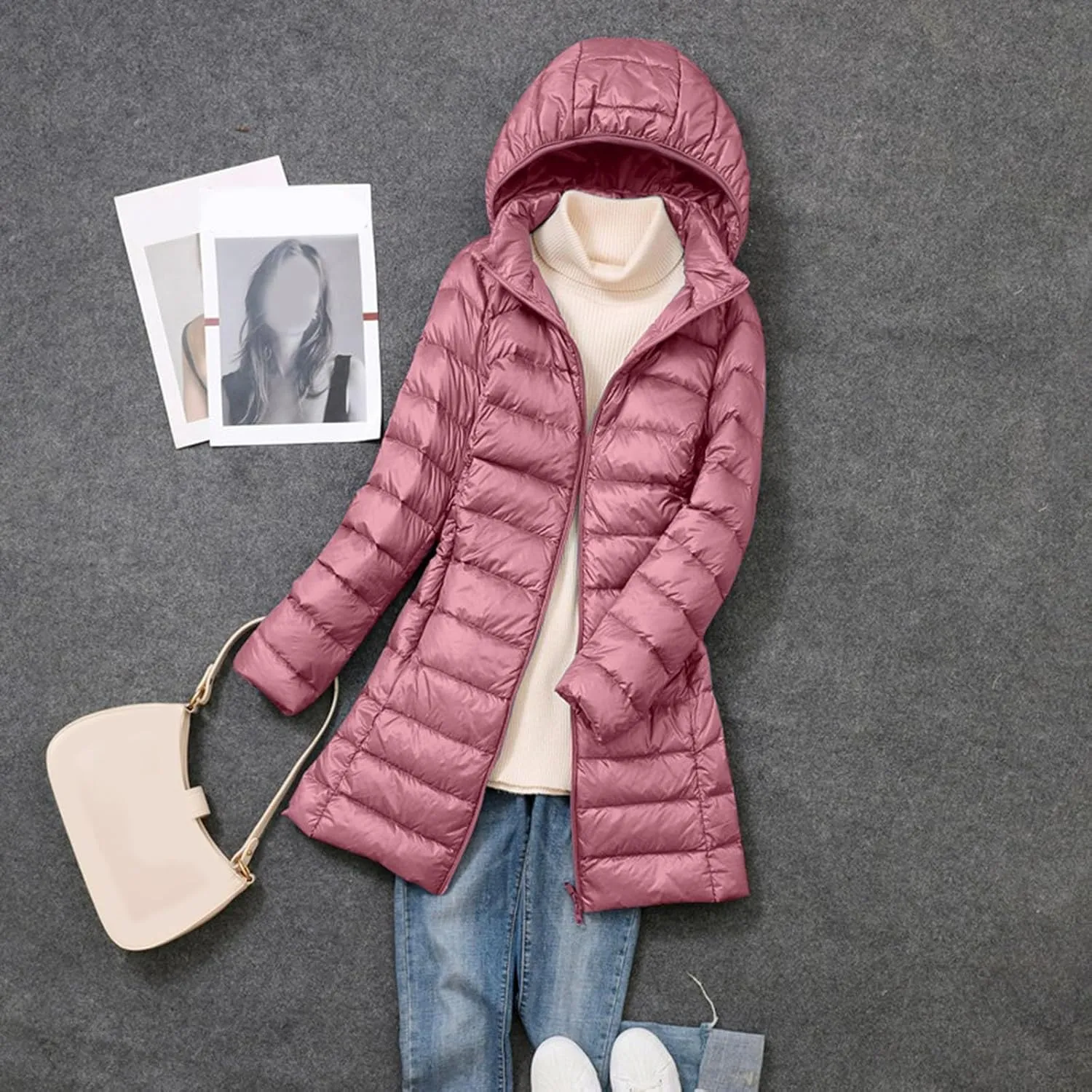 Packable Quilted Jackets for Women Lightweight Long Down Jacket Hoodies Winter Warm Quilted Puffer Coat with Pockets