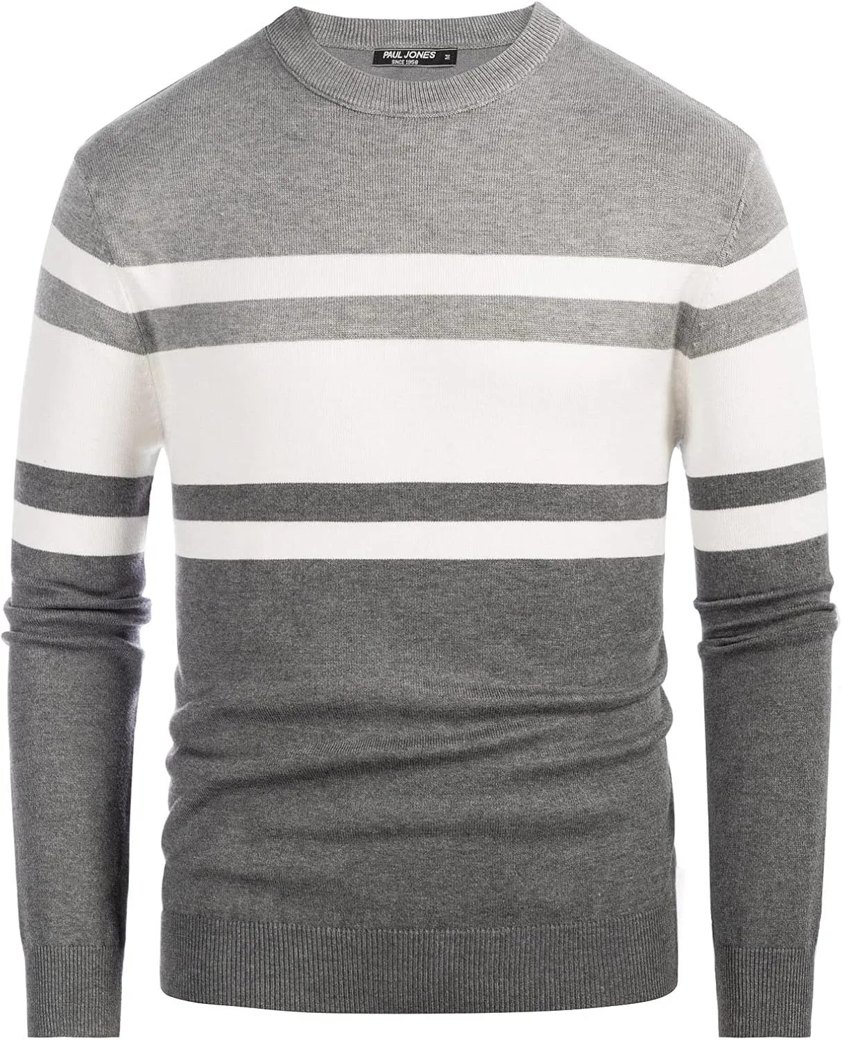 PJ Paul Jones Mens Striped Pullover Sweater Crewneck Contrast Fine Knitted Sweaters