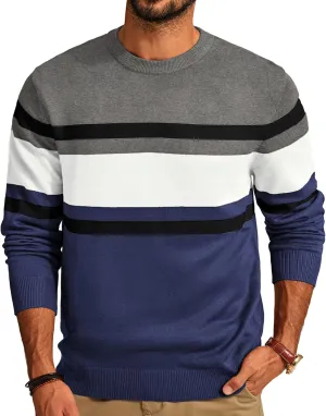 PJ Paul Jones Mens Striped Pullover Sweater Crewneck Contrast Fine Knitted Sweaters
