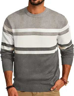 PJ Paul Jones Mens Striped Pullover Sweater Crewneck Contrast Fine Knitted Sweaters