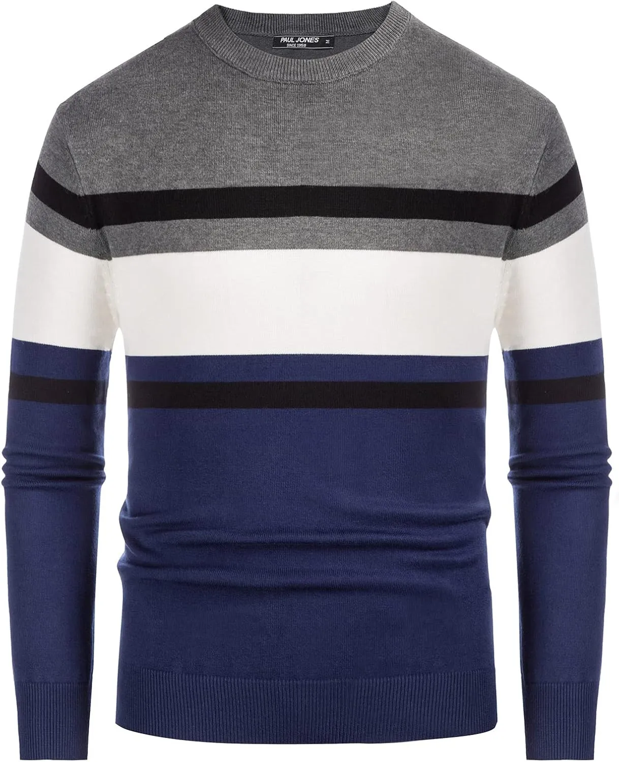 PJ Paul Jones Mens Striped Pullover Sweater Crewneck Contrast Fine Knitted Sweaters