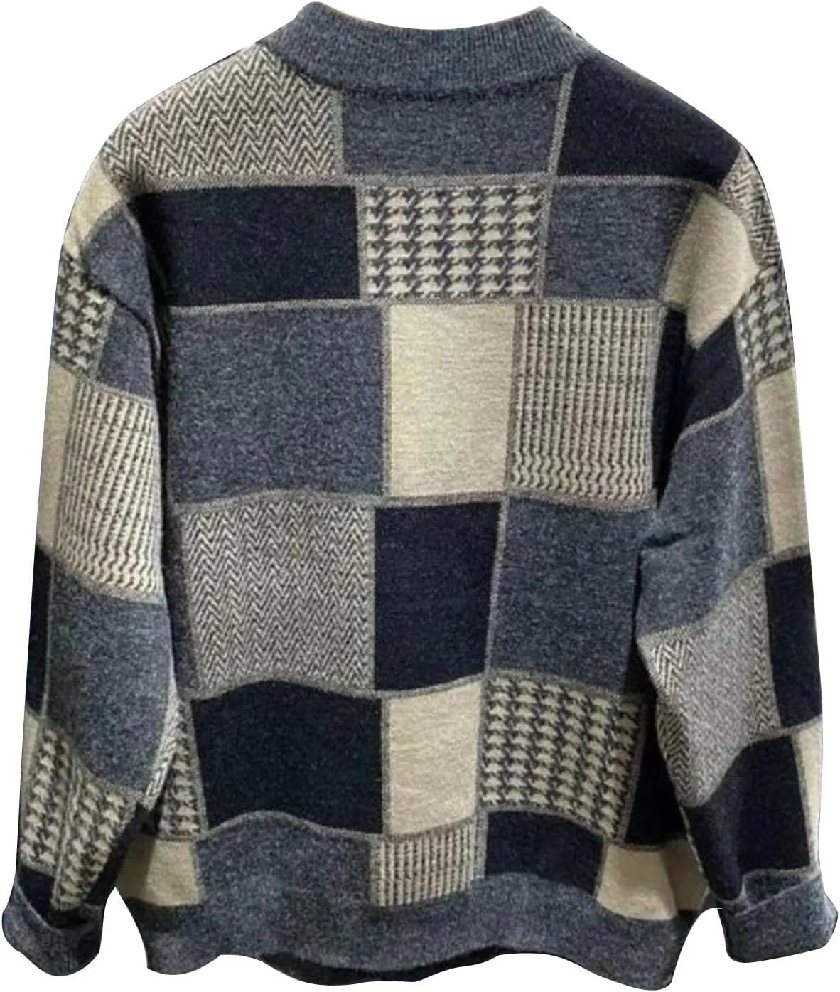 Plaid Cardigan Sweater Men Plus Size Button Down Sweater Vintage Stand Collar Sweaters Casual Open Front Sweaters