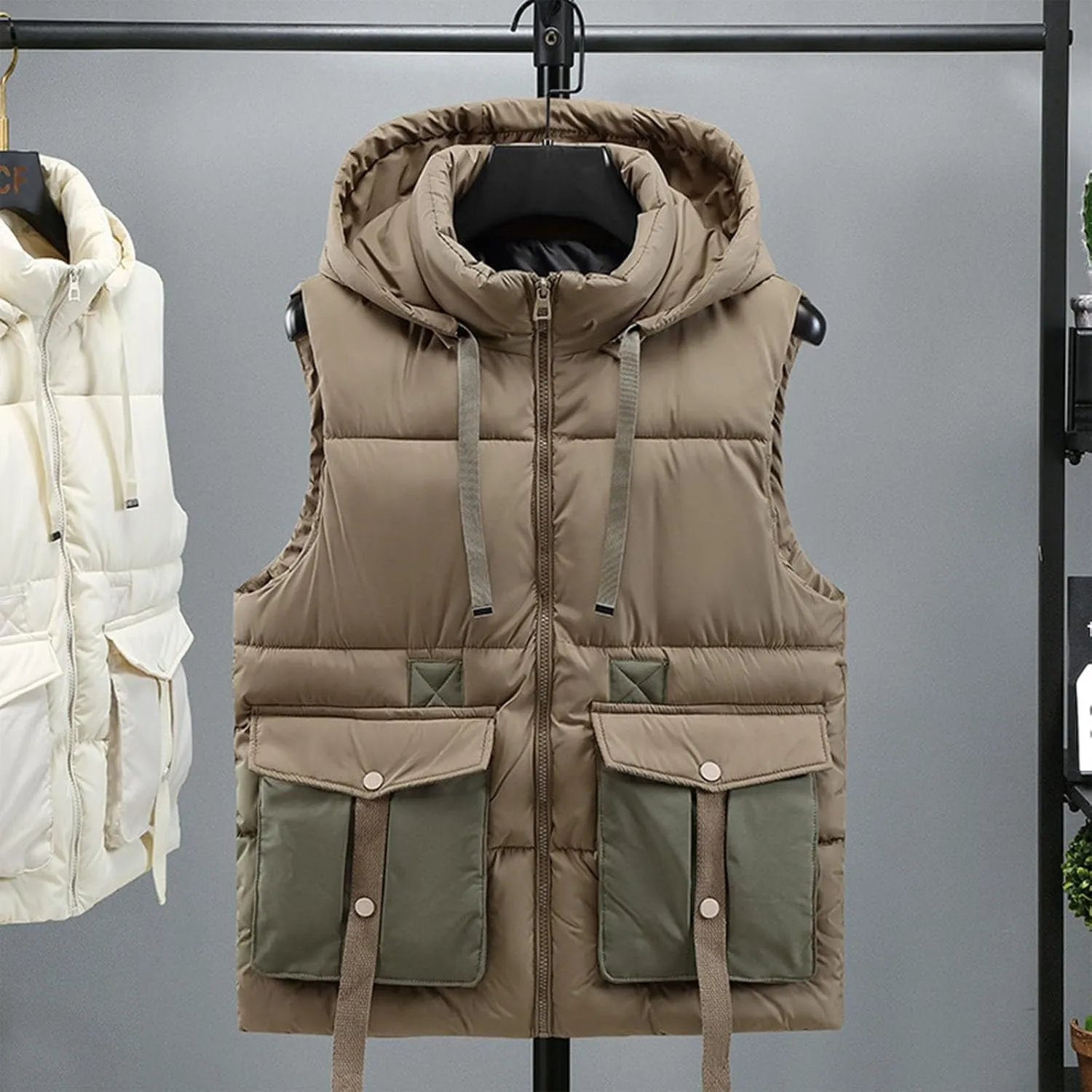 Puffer Vest Men Tactical utility Sleeveless Jacket Fashion Hooded Quilted Vests Winter Outdoor Softshell Thermal Outerwear