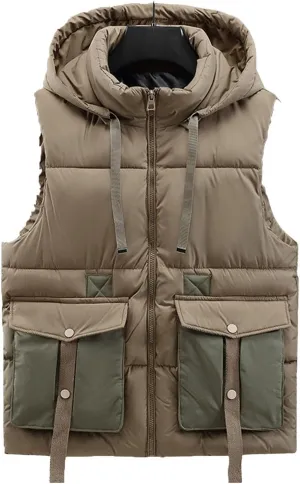 Puffer Vest Men Tactical utility Sleeveless Jacket Fashion Hooded Quilted Vests Winter Outdoor Softshell Thermal Outerwear