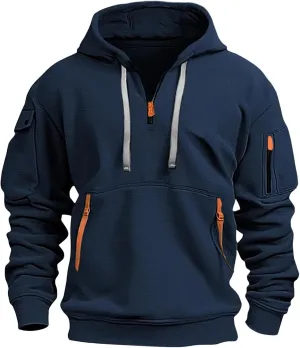 Quarter Zip Pullover Men Long Sleeve Workout Drawstring Hoodie Vintage Tactical Jacket Camo Sweater Winter Coats