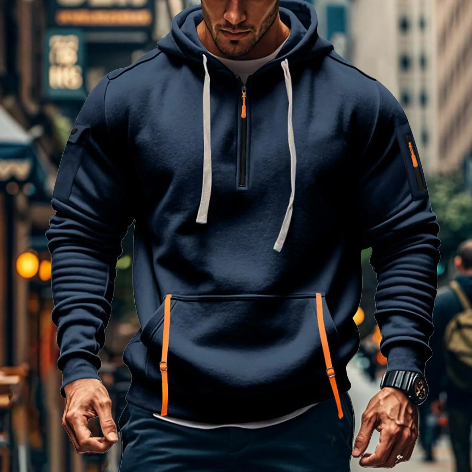 Quarter Zip Pullover Men Long Sleeve Workout Drawstring Hoodie Vintage Tactical Jacket Camo Sweater Winter Coats