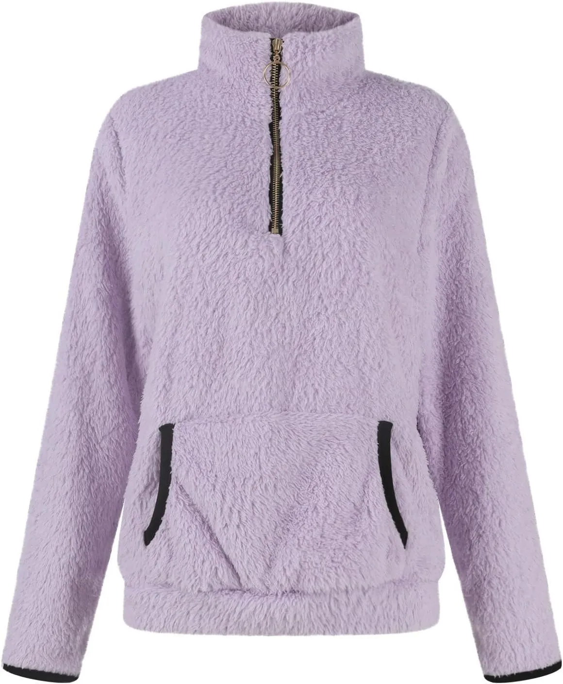 Quarter Zip Pullover Women Sherpa Fleece Hoodie Cropped Half Zip Sweatshirt with Pocket Cozy Soft Fluffy Sweaters