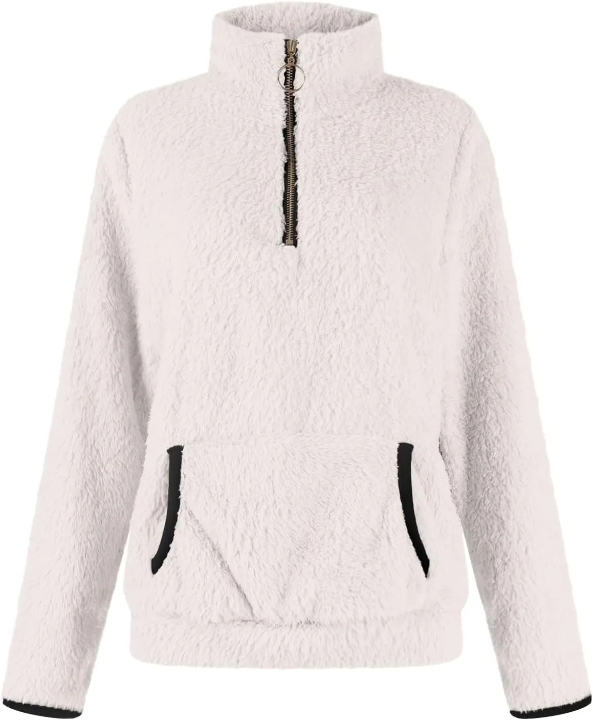 Quarter Zip Pullover Women Sherpa Fleece Hoodie Cropped Half Zip Sweatshirt with Pocket Cozy Soft Fluffy Sweaters
