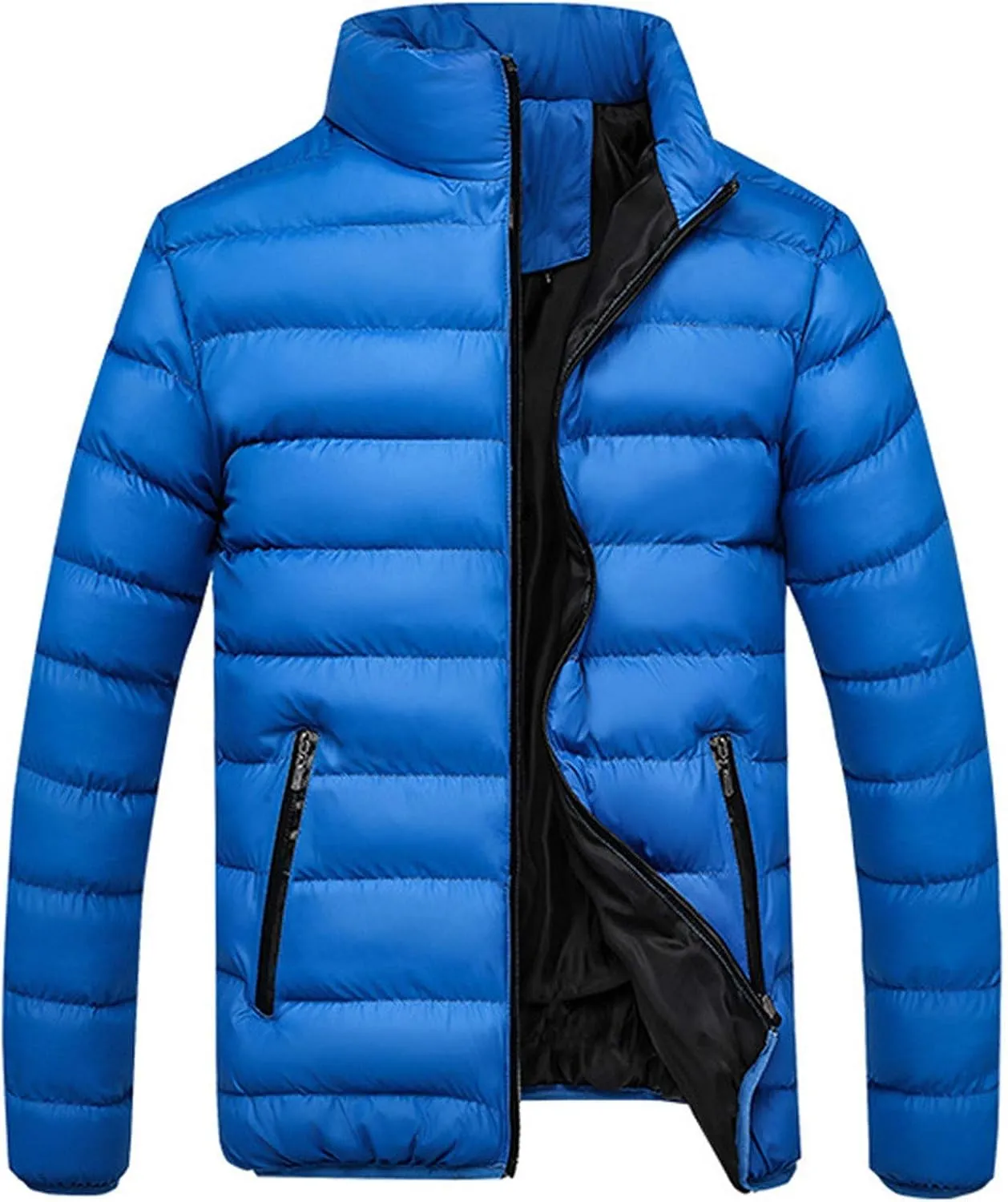 Quilted Coats for Men Plus Size Puffer Jackets Warm Padded Down Coat Zipper Winter Outerwear with Pockets Ski Coats