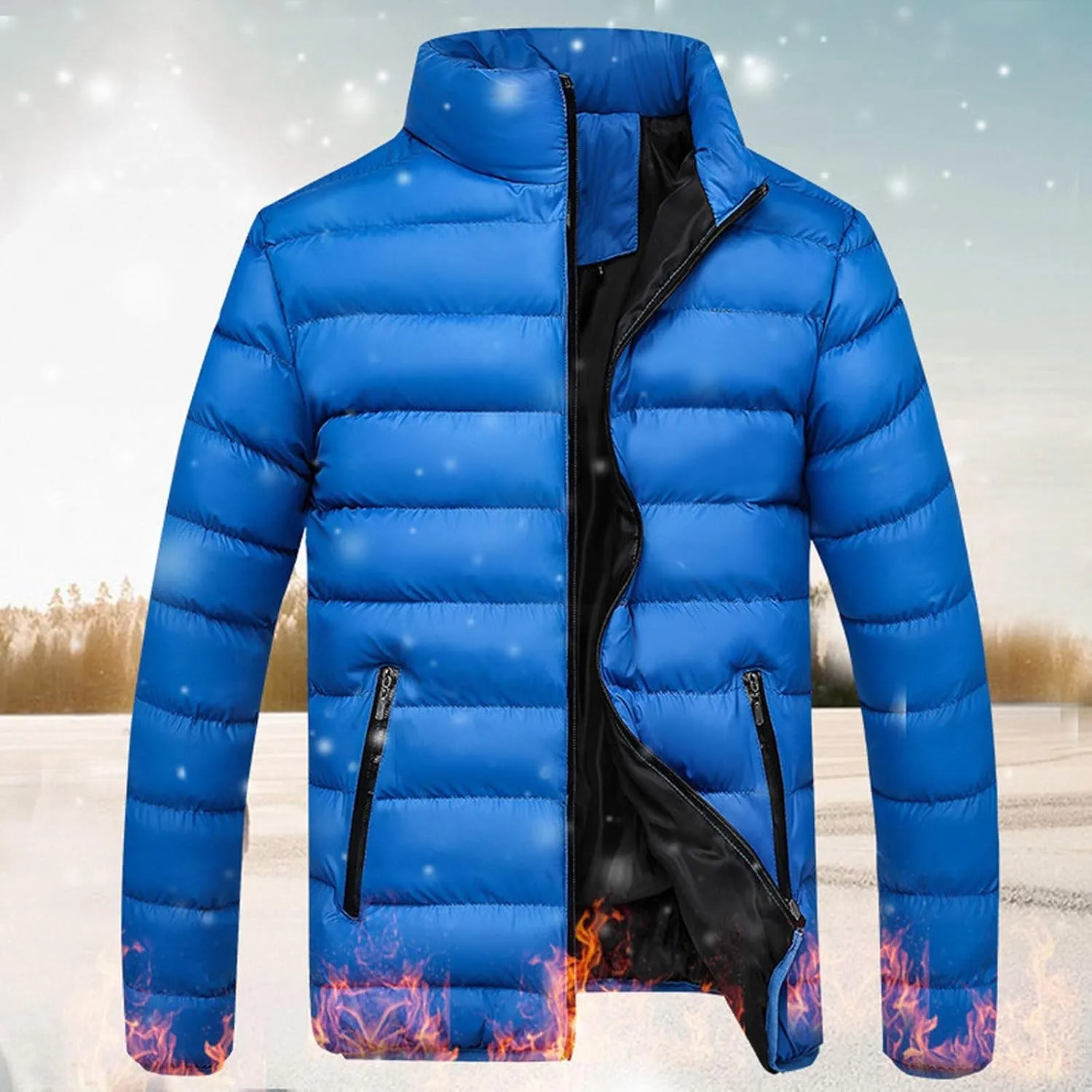 Quilted Coats for Men Plus Size Puffer Jackets Warm Padded Down Coat Zipper Winter Outerwear with Pockets Ski Coats