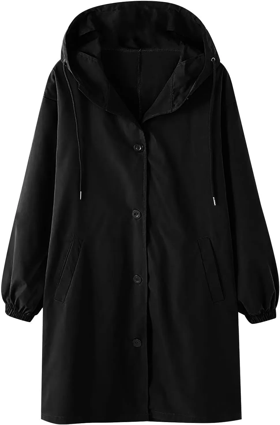 QWENTMTNTY Plus Size Trench Coats for Women Winter Trendy Long Trenchcoat with Hood Casual Oversized Single Breased Pea Coats