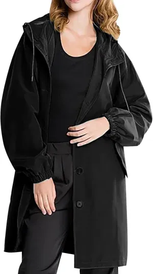 QWENTMTNTY Plus Size Trench Coats for Women Winter Trendy Long Trenchcoat with Hood Casual Oversized Single Breased Pea Coats