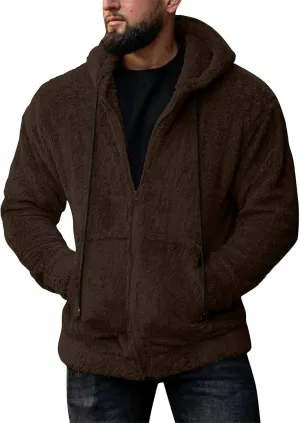 RTRDE Mens Casual Jacket Lightweight Sherpa Jackets Full Zip Warm Fuzzy Windproof Winter Coats Hooded Work Coats, M-3XL