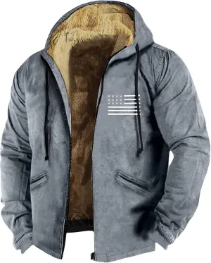RTRDE Mens Work Jacket Fleece Sherpa Lined Hoodie Jackets Long Sleeve Printed Zip Up Winter Coats Work Jacket, M-7XL