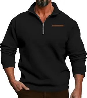 RTTUIOP Mens 1/4 Zip Pullover Fleece Western Sweaters Work Pullover Long Sleeve Solid Warm V Neck Quarter Zip Pullovers