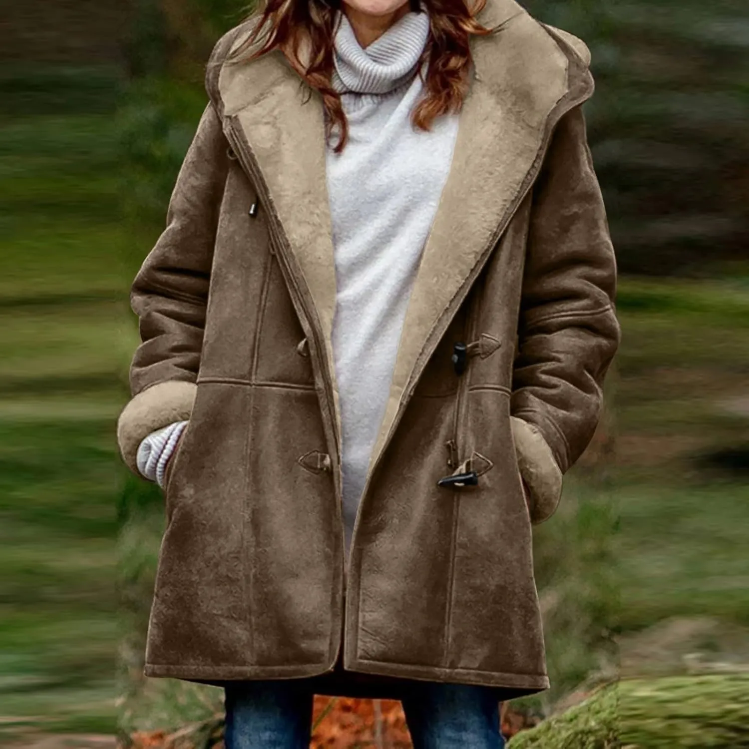 Sherpa Jacket for Women 2024 Winter Warm Coat Fleece Lined Coat Mid Length Winter Jacket Plus Size Sherpa Outwear