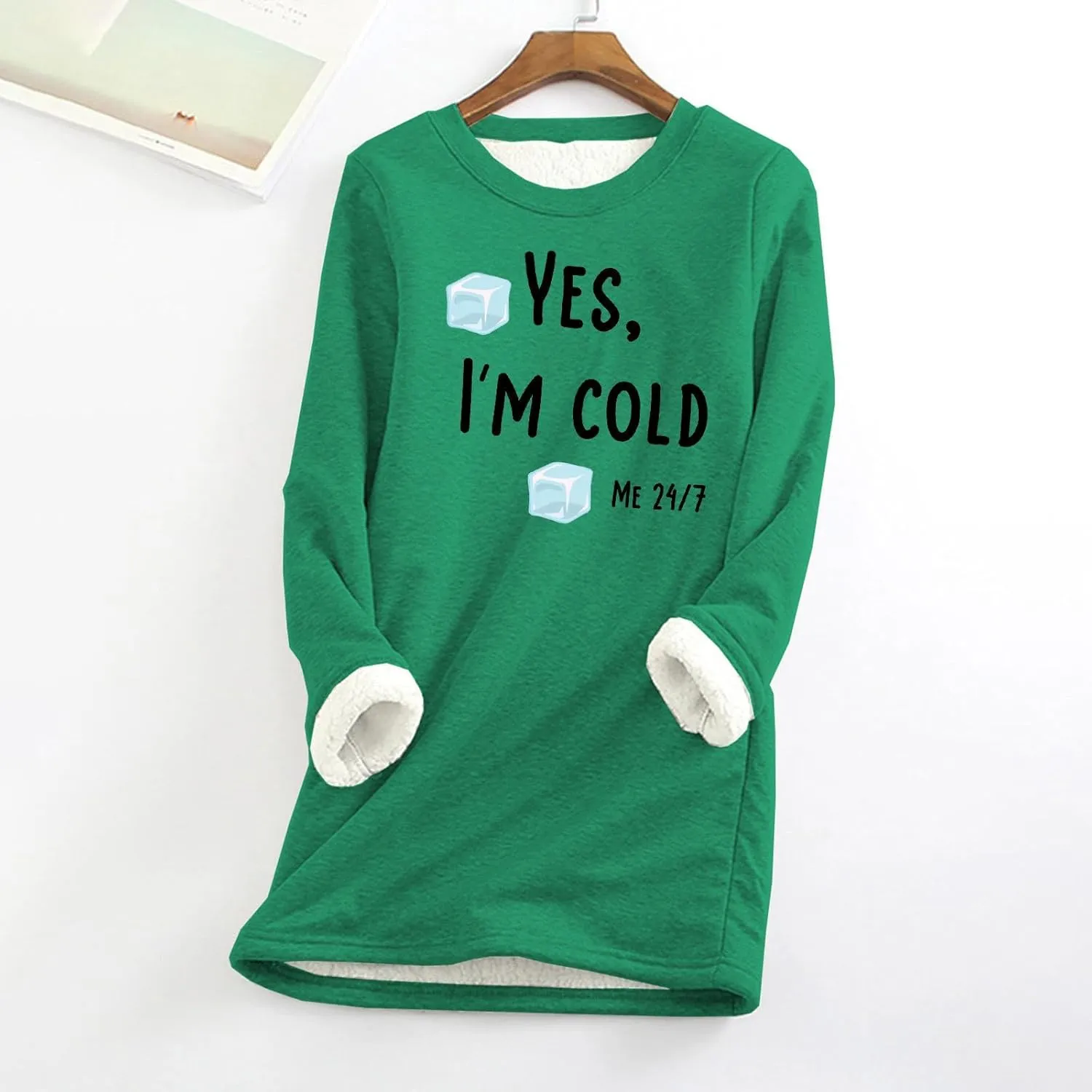 Sherpa Lined Fleece Pullover for Women Winter Warm Fuzzy Sweatshirt Yes I'm Cold Me 24:7 Funny Letter Print Tops