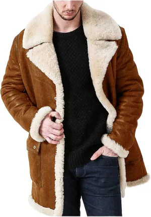 Sherpa Lined Jacket Men Suede Shearling Coat Faux Fur Leather Coats Sheepskin Thick Winter Coat Fur Collar Jacket
