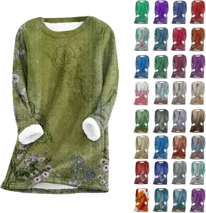 Sherpa Lined Sweatshirt Women Fleece Crewneck Shirts Long Sleeve Graphic Pullover Sweater Fall Thermal Thick Top