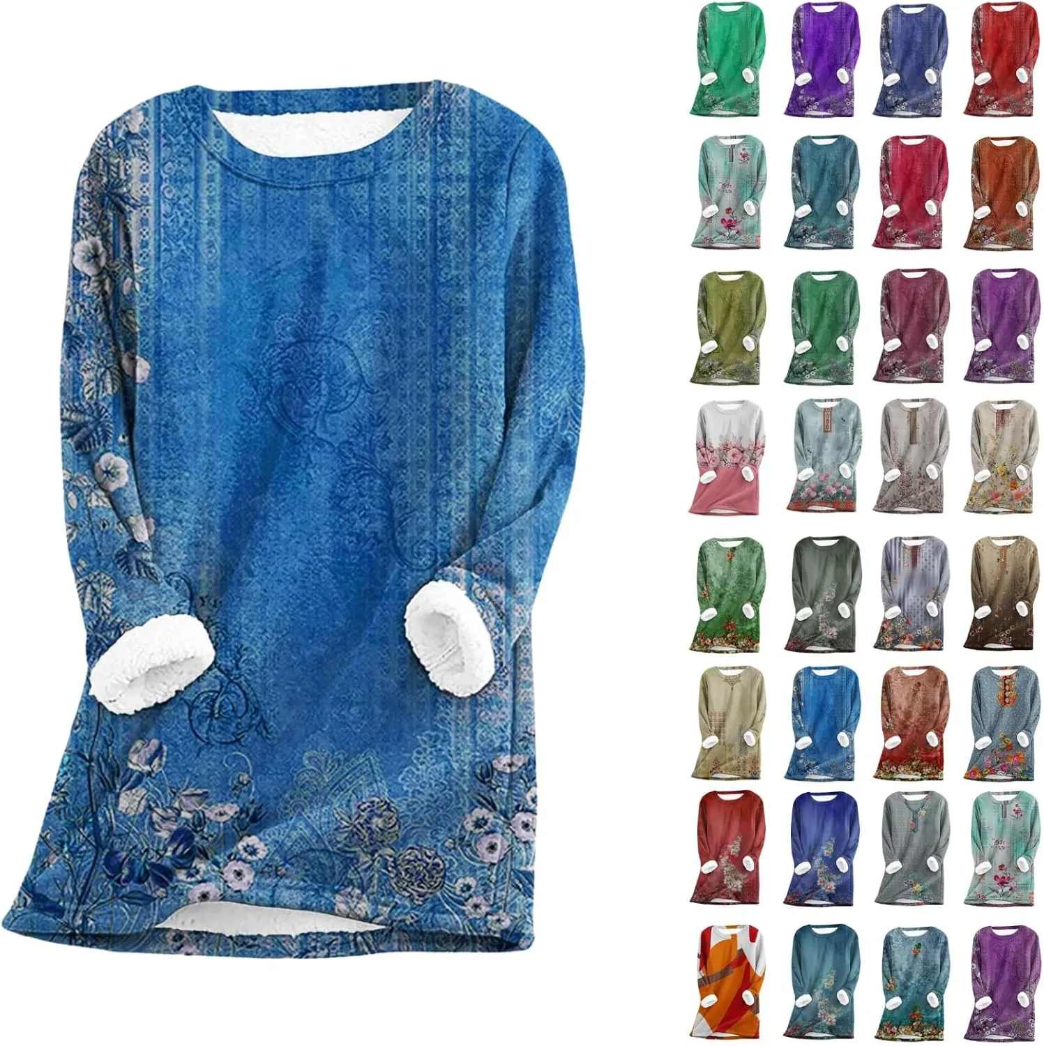 Sherpa Lined Sweatshirt Women Fleece Crewneck Shirts Long Sleeve Graphic Pullover Sweater Fall Thermal Thick Top
