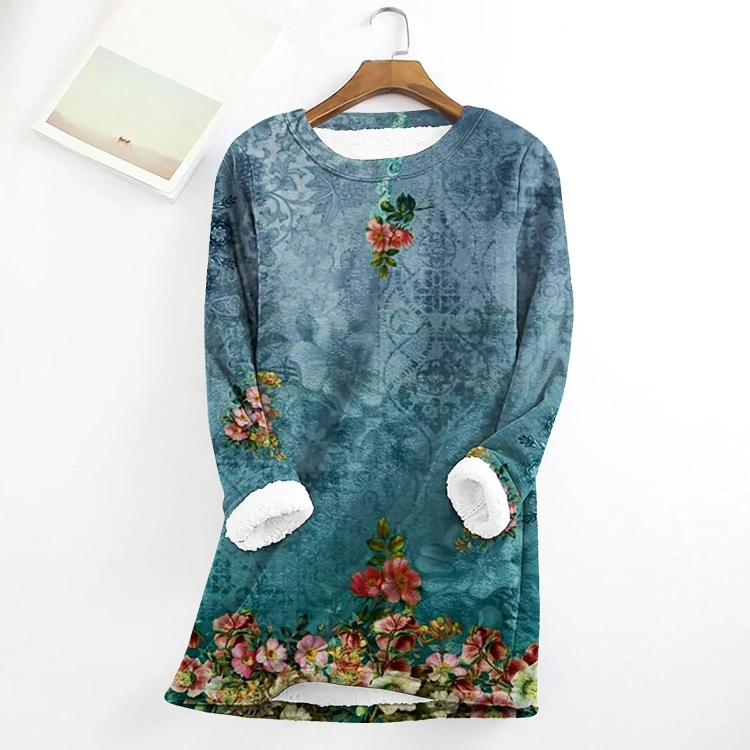 Sherpa Lined Sweatshirt Women Fleece Crewneck Shirts Long Sleeve Graphic Pullover Sweater Fall Thermal Thick Top