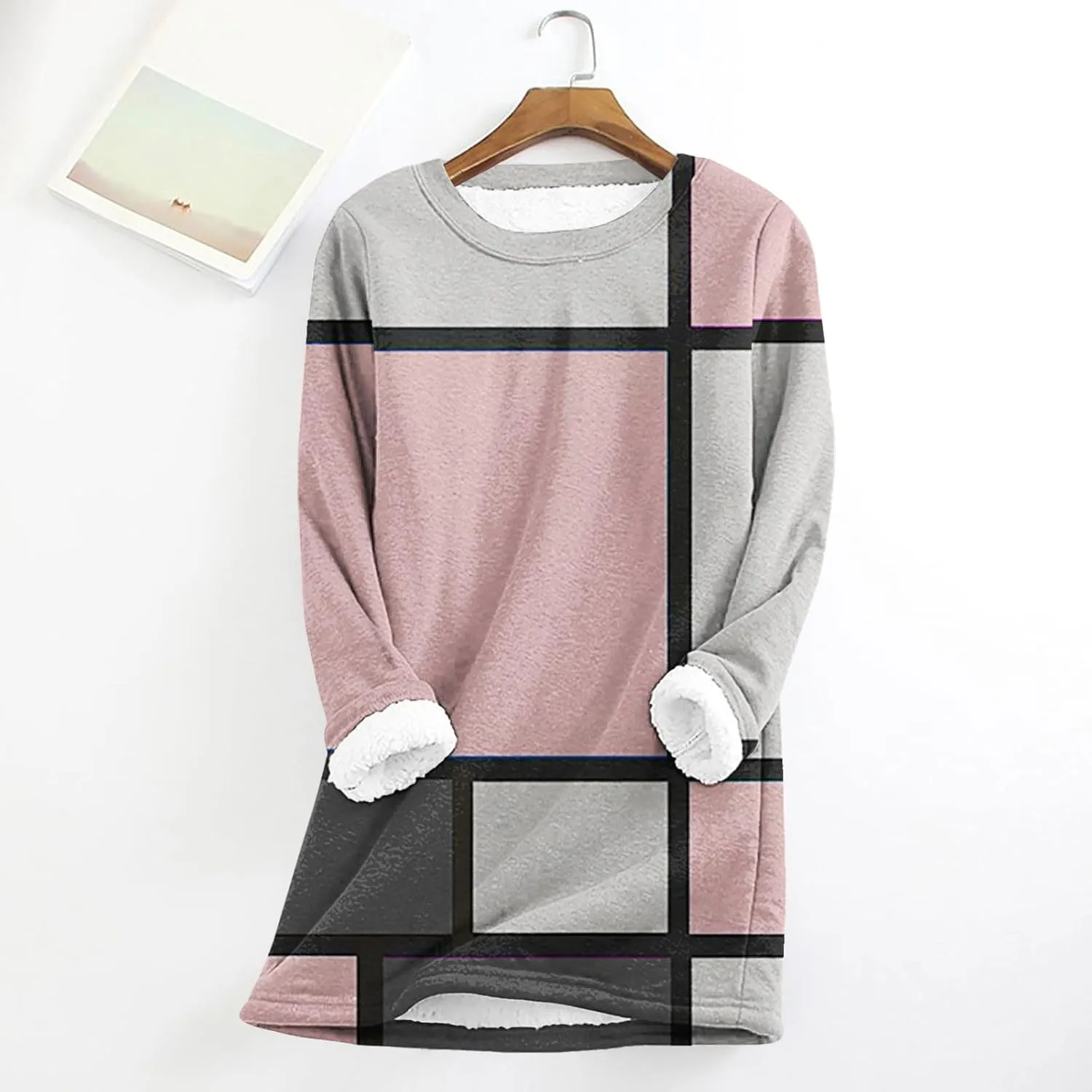 Sherpa Lined Sweatshirt Women Fleece Crewneck Shirts Long Sleeve Graphic Pullover Sweater Fall Thermal Thick Top