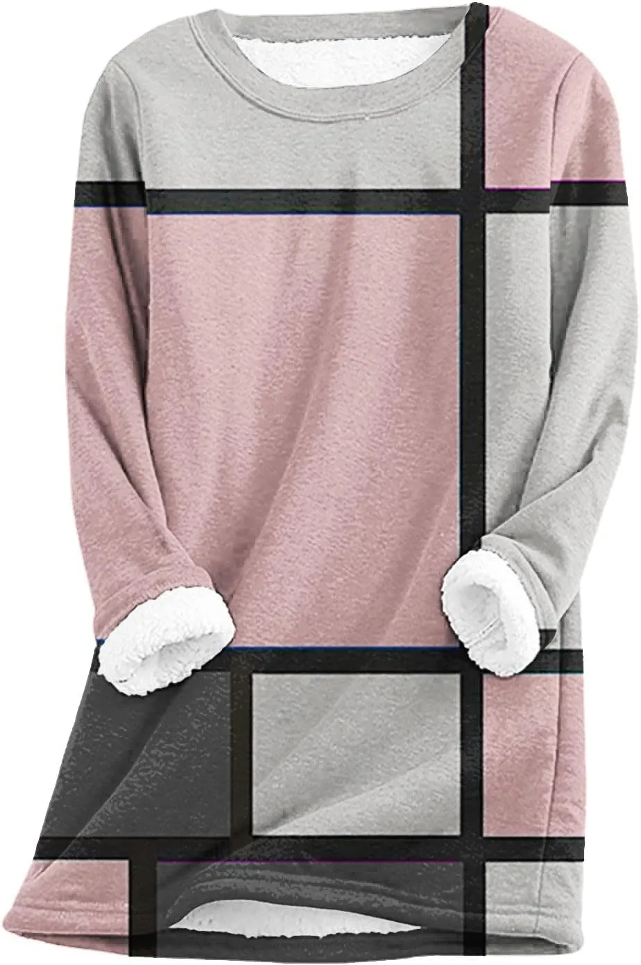 Sherpa Lined Sweatshirt Women Fleece Crewneck Shirts Long Sleeve Graphic Pullover Sweater Fall Thermal Thick Top