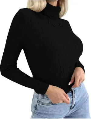 Short Slim Fit Sweater Women Turtle Neck Knit Top Lightweight Warm Sweater Long Sleeve Undershirt Top