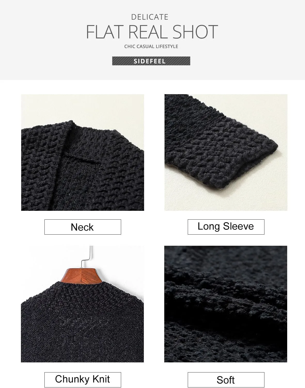 Sidefeel Women's Cardigans Sweaters Casual Long Sleeve Open Front Chunky Knit Coats 2024 Fall Fashion