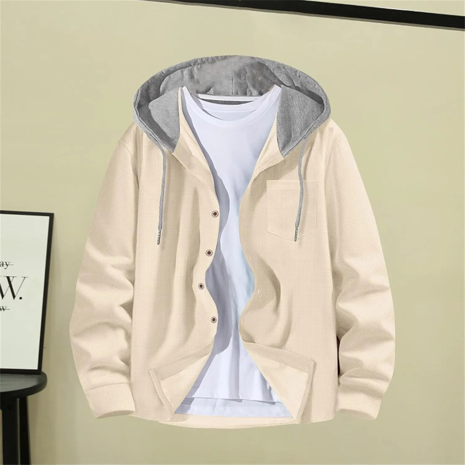 Slim Fit Hoodies for Men Long Sleeve Button Down Shirt Jackets Fall Casual Waffle Knitted Hooded Cardigan Jackets