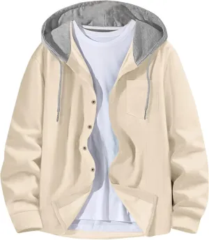 Slim Fit Hoodies for Men Long Sleeve Button Down Shirt Jackets Fall Casual Waffle Knitted Hooded Cardigan Jackets