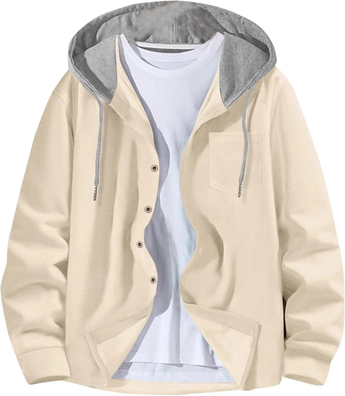 Slim Fit Hoodies for Men Long Sleeve Button Down Shirt Jackets Fall Casual Waffle Knitted Hooded Cardigan Jackets
