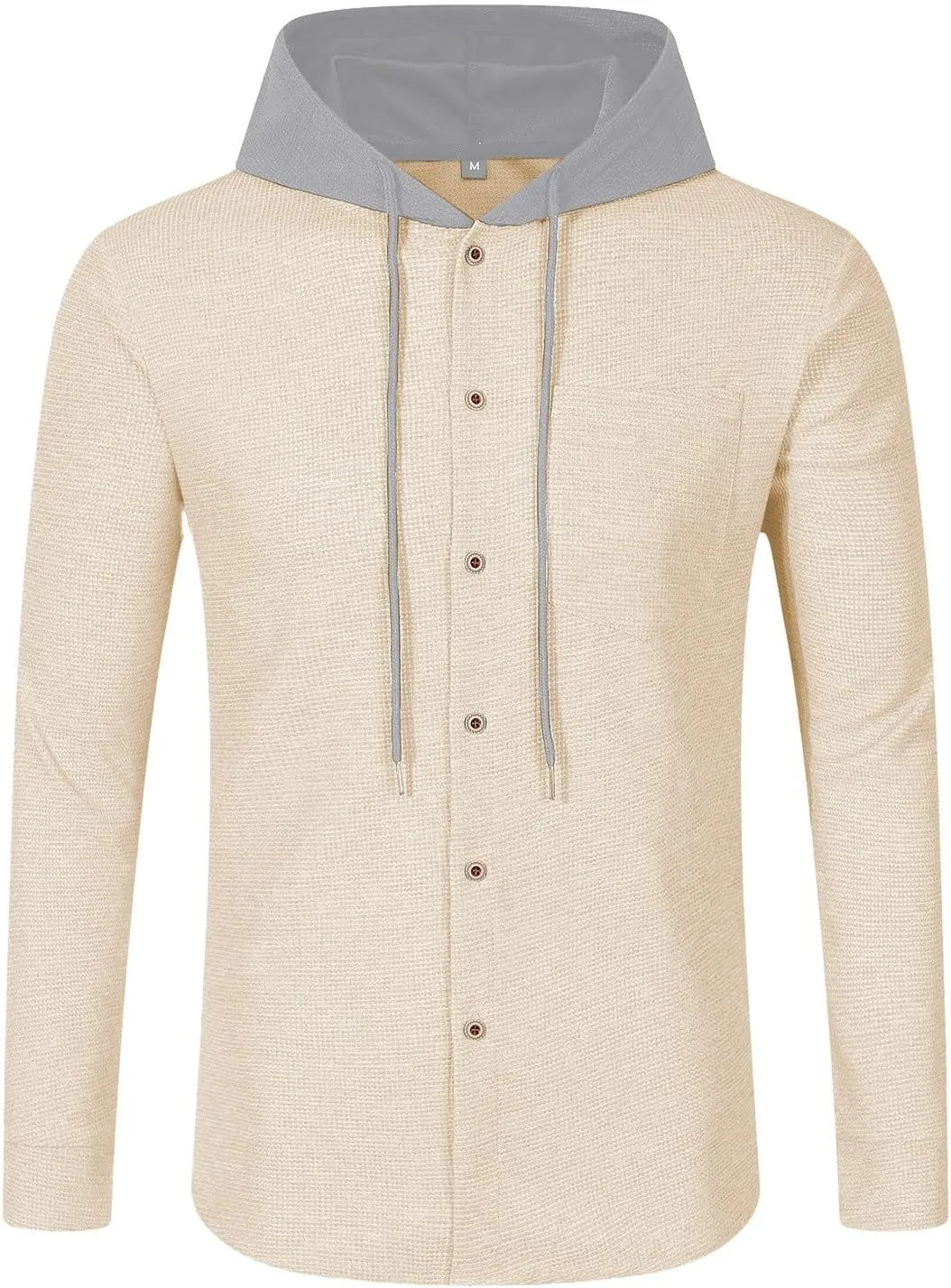 Slim Fit Hoodies for Men Long Sleeve Button Down Shirt Jackets Fall Casual Waffle Knitted Hooded Cardigan Jackets