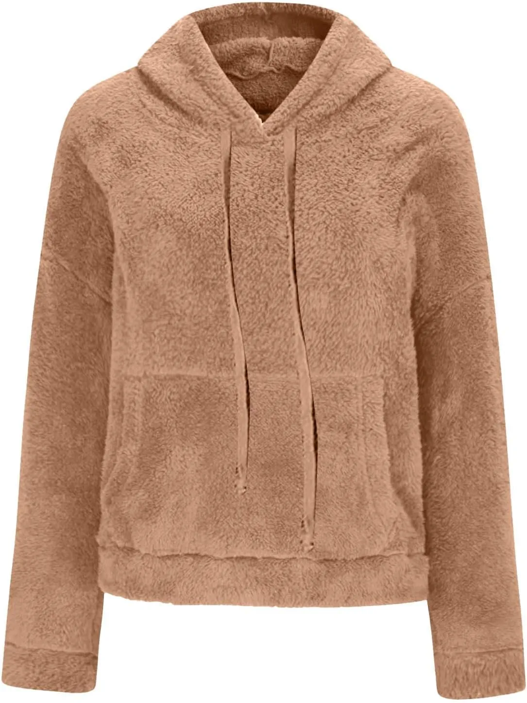 SMIDOW Women Casual Fuzzy Sweatshirt Faux Fleece Pullover Hoodies Cozy Oversized Pockets Hooded Sweatshirts Fall Fashion 2023