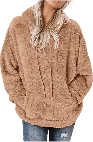 SMIDOW Women Casual Fuzzy Sweatshirt Faux Fleece Pullover Hoodies Cozy Oversized Pockets Hooded Sweatshirts Fall Fashion 2023